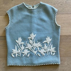 Vintage Robins Egg Blue St. Andrews Beaded Wool Sweatervest
